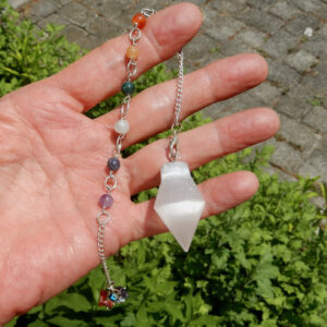 Selenite and Chakra Stone Pendulum